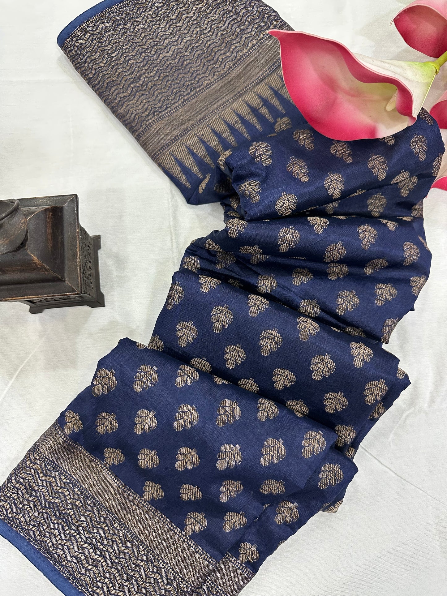 Blue Khicha Silk Saree