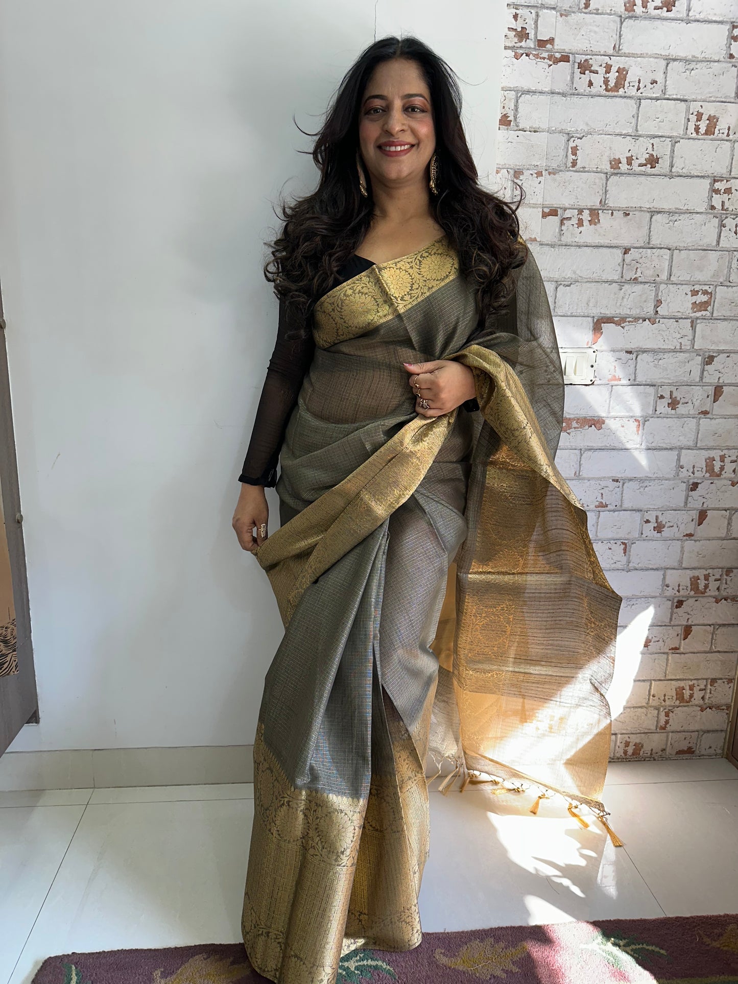 Black and Gold Tissue Silk Saree