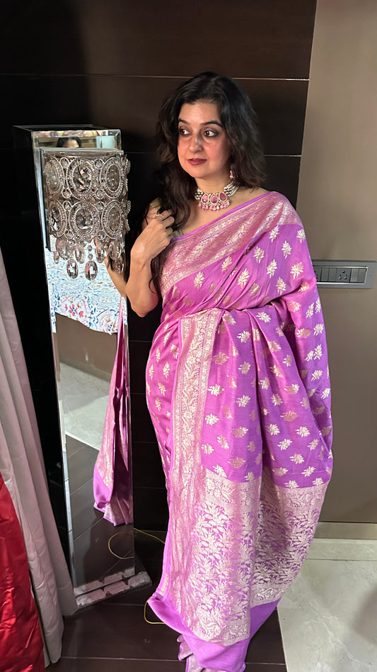 Purple Pure Moonga Silk Saree