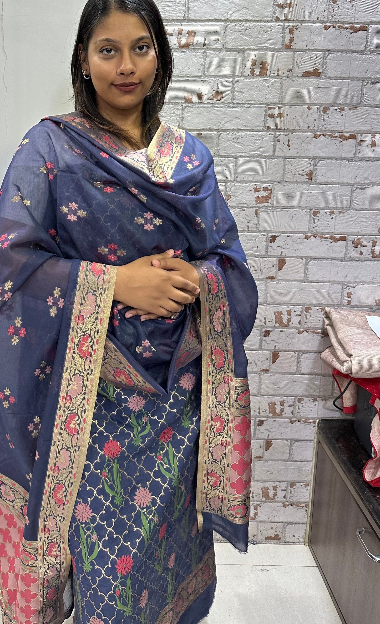 Blue Banarasi Cotton Suit Set