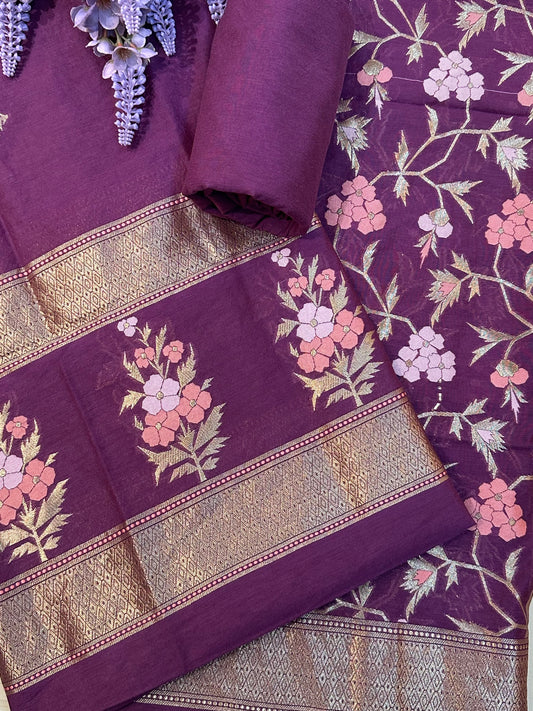 Purple Banarasi Cotton Suit Set