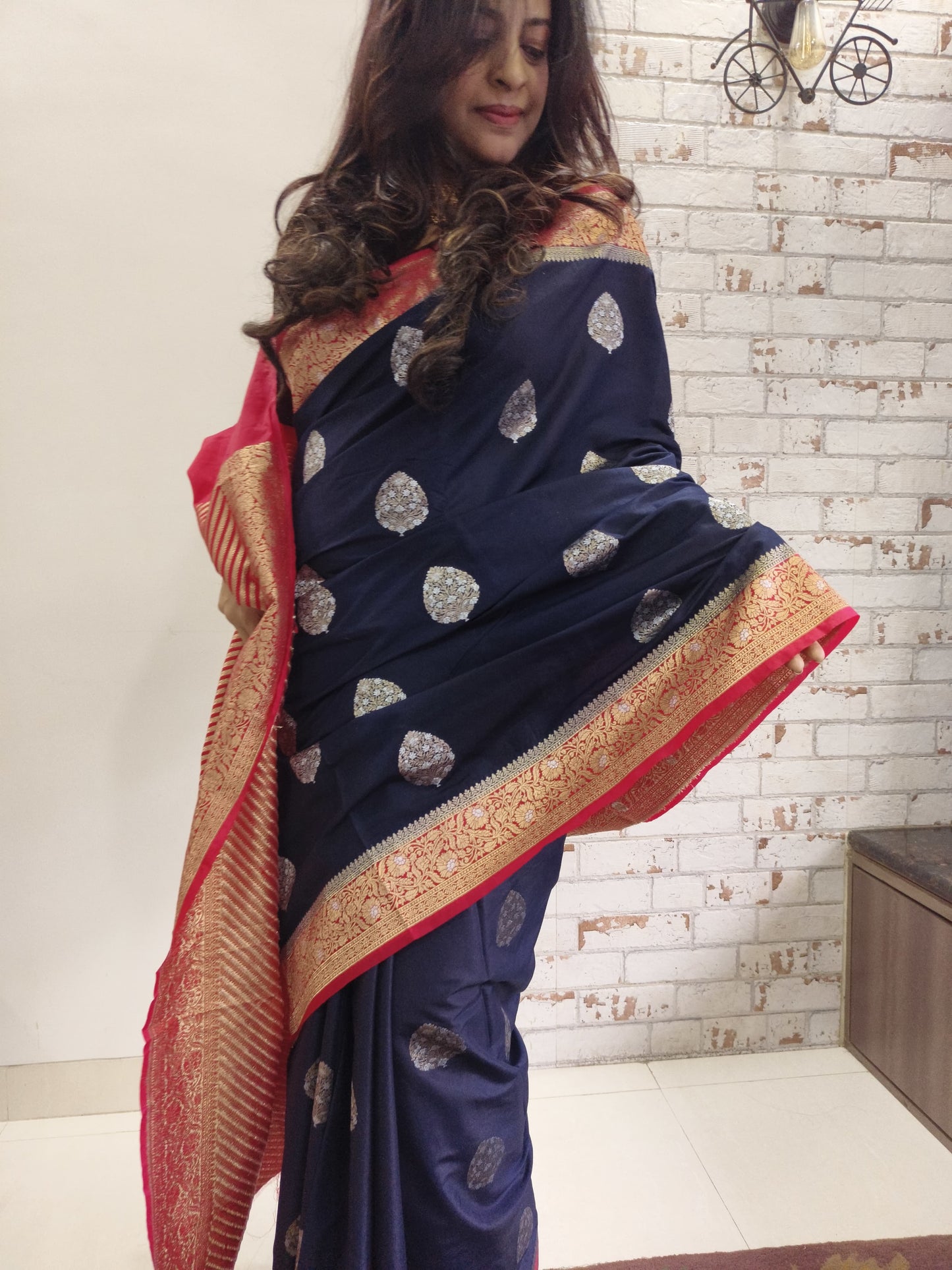 Blue n Red Naina Silk Saree