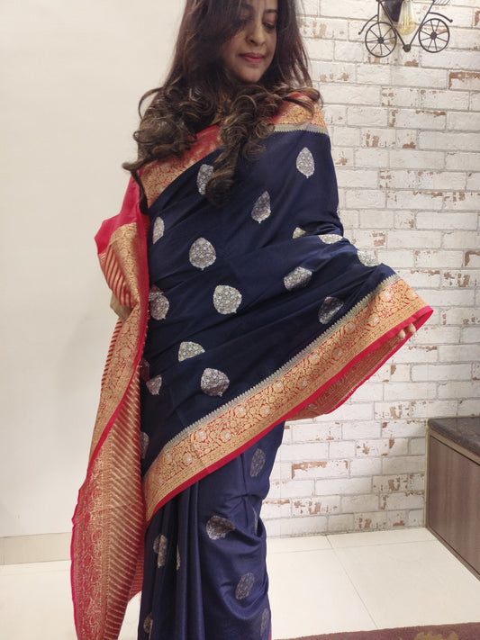 Blue n Red Naina Silk Saree