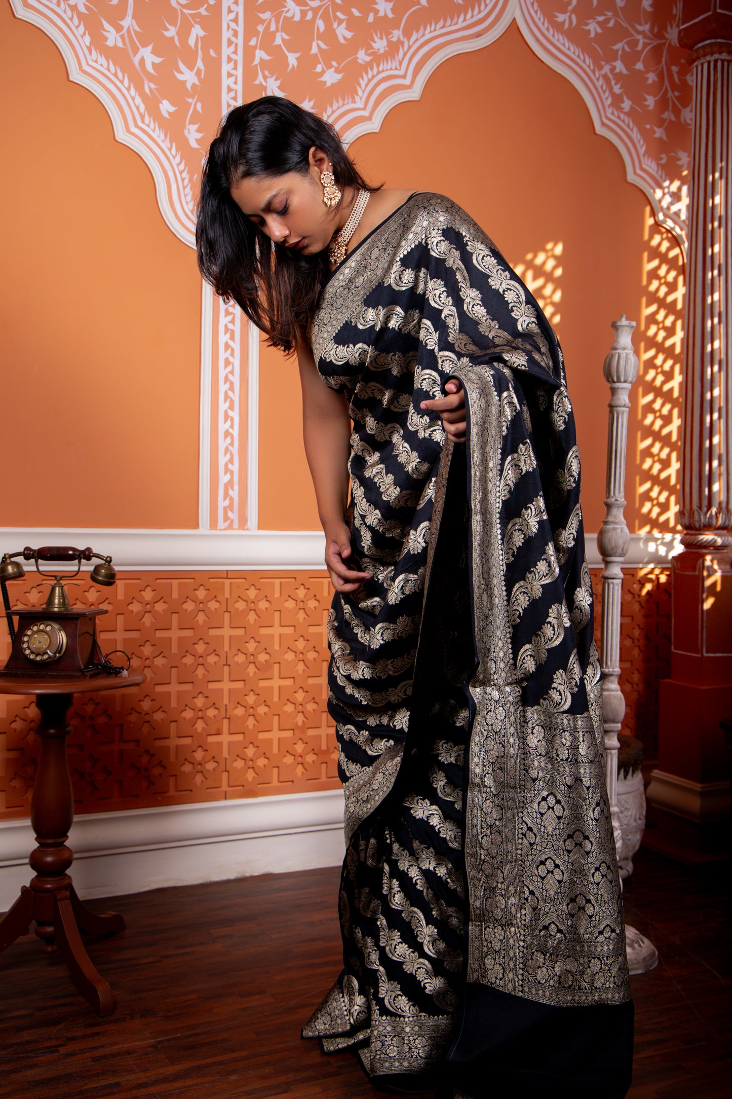 Black Pure Moonga Silk Saree