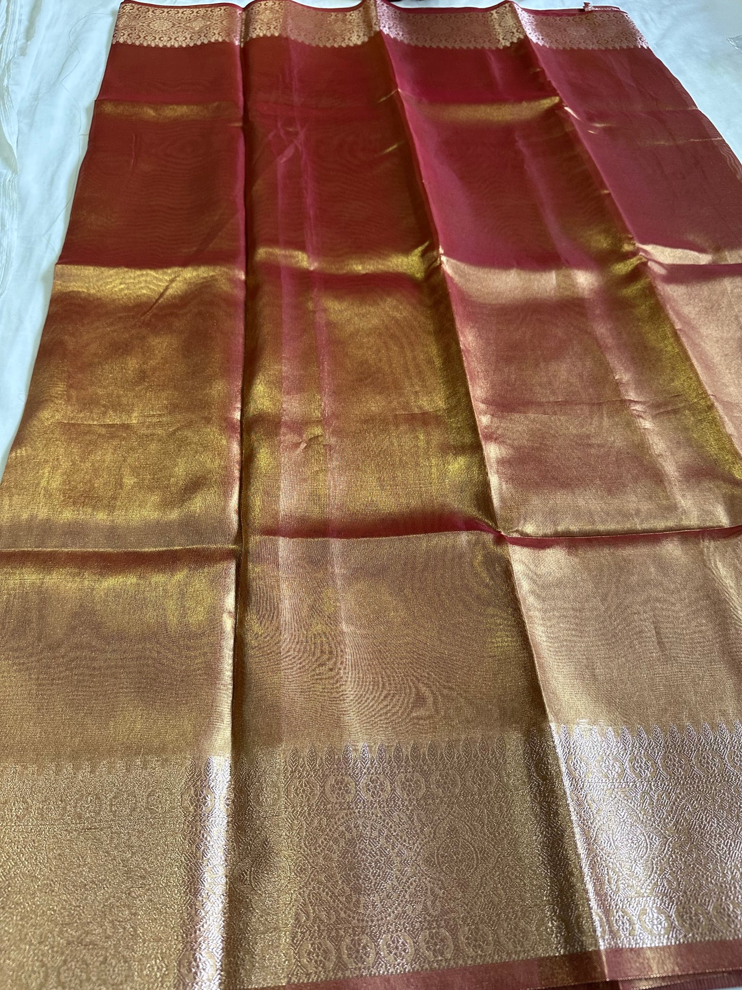 Orange Gold Tissue Border Saree