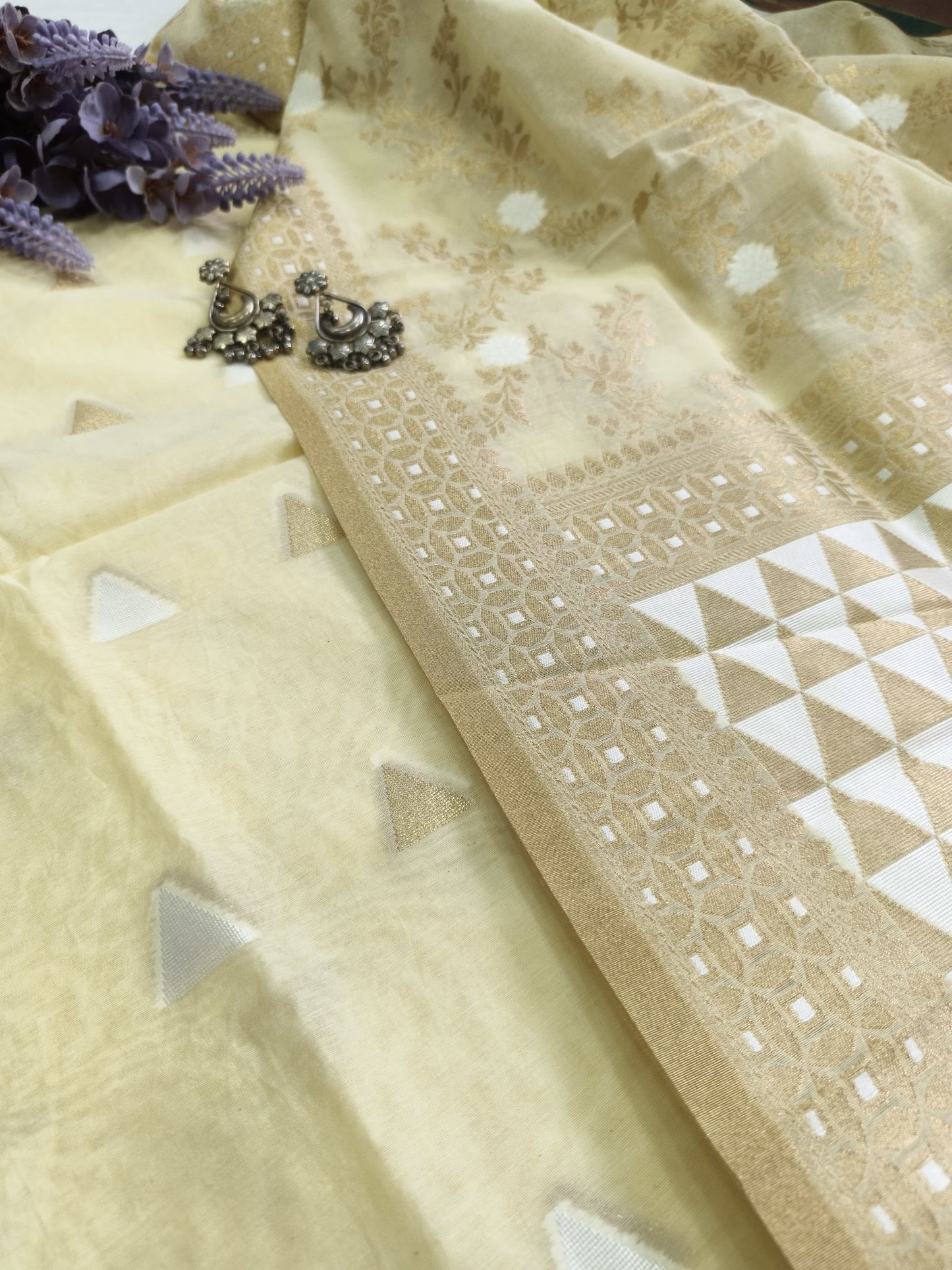 Pastel Yellow Banarasi Cotton Suit Set