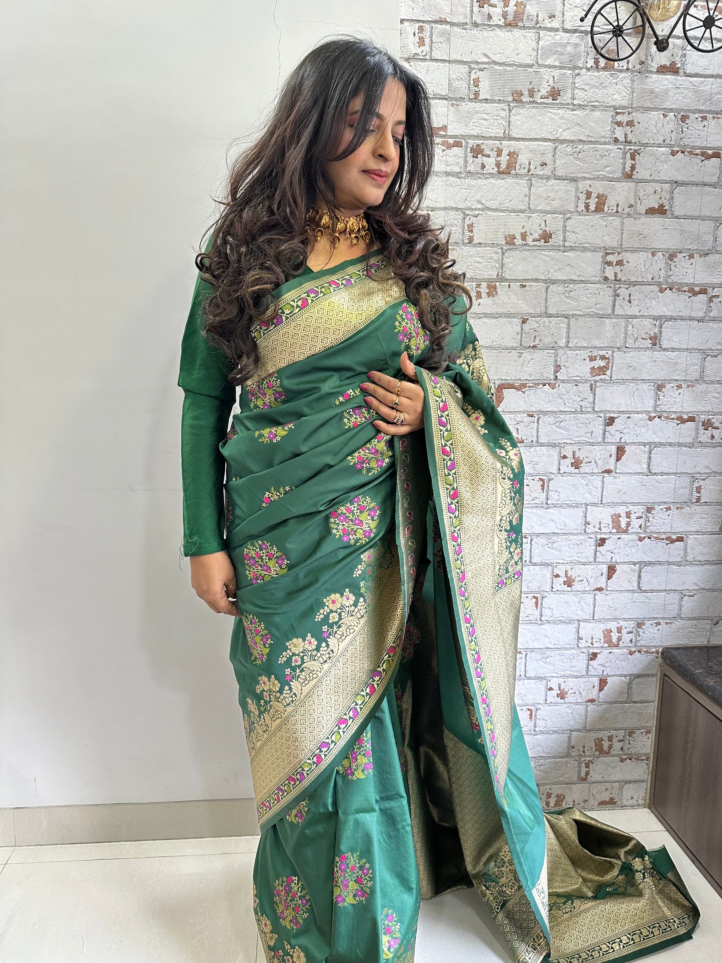 Green Banarasi Katan Silk Saree