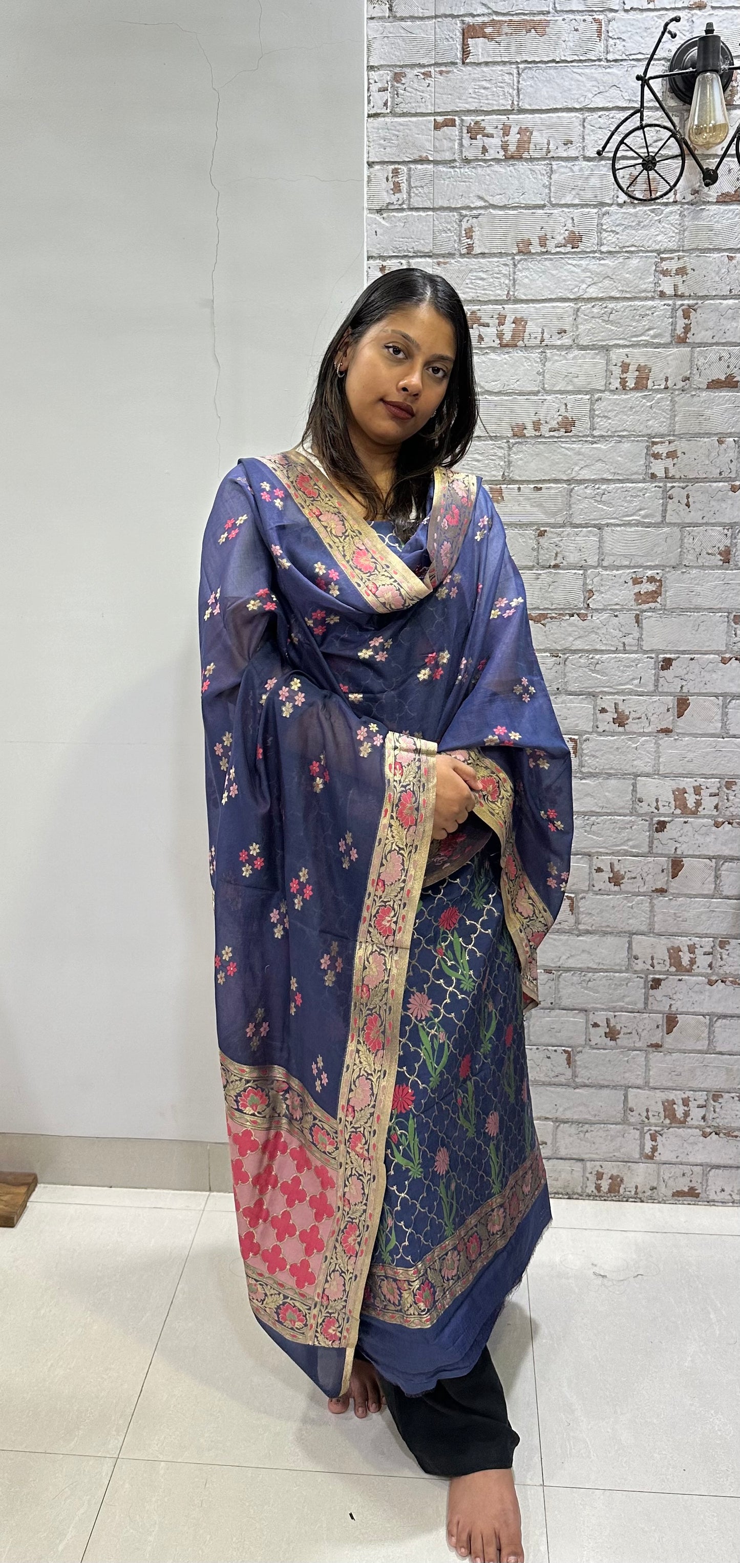 Blue Banarasi Cotton Suit Set