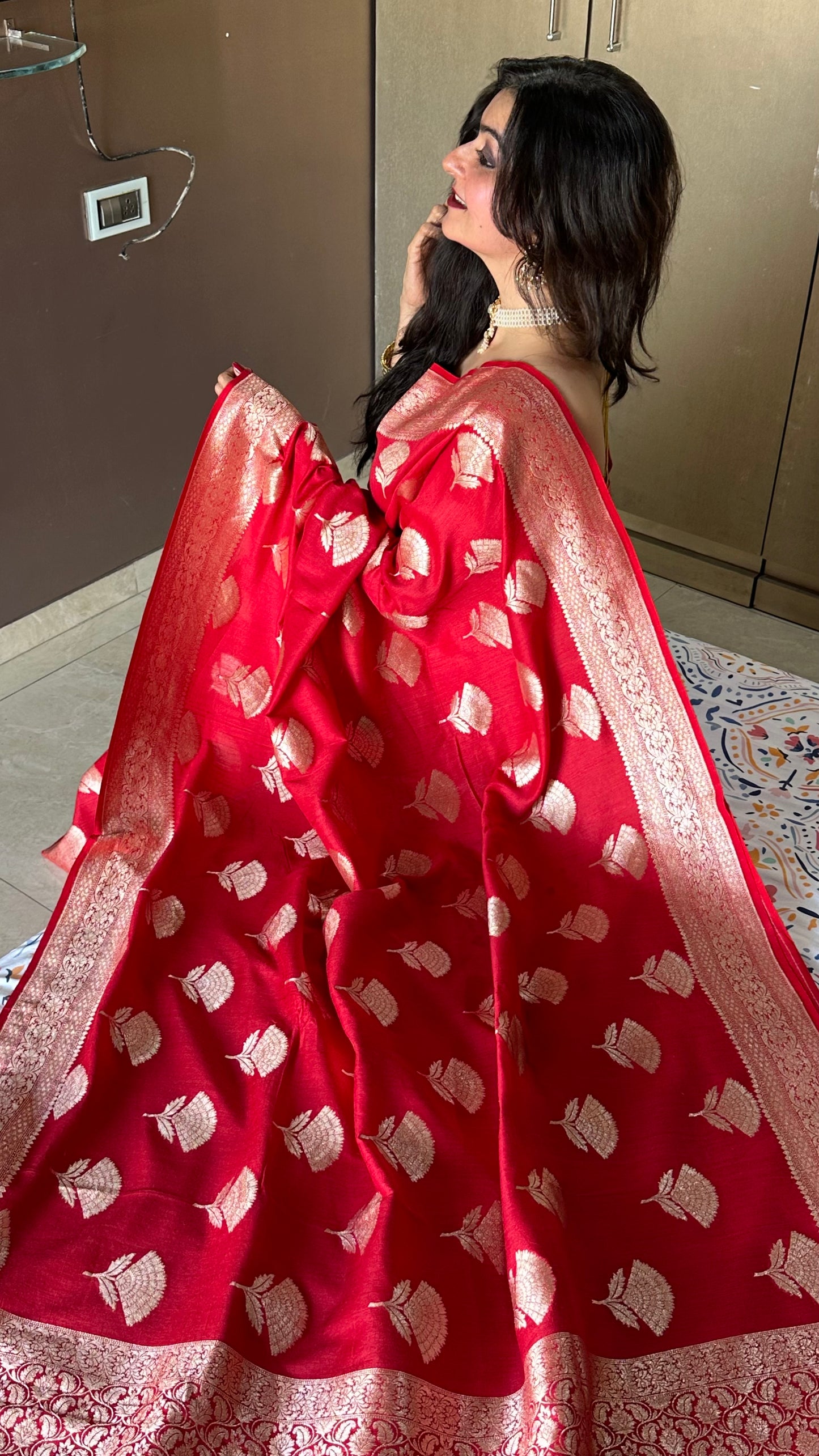 Pure Red Moonga Silk Saree