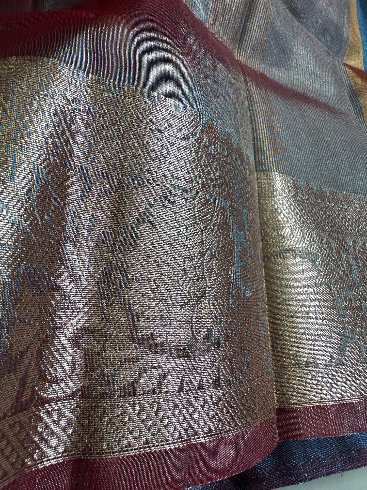 Blue Metallic Tissue Border Saree