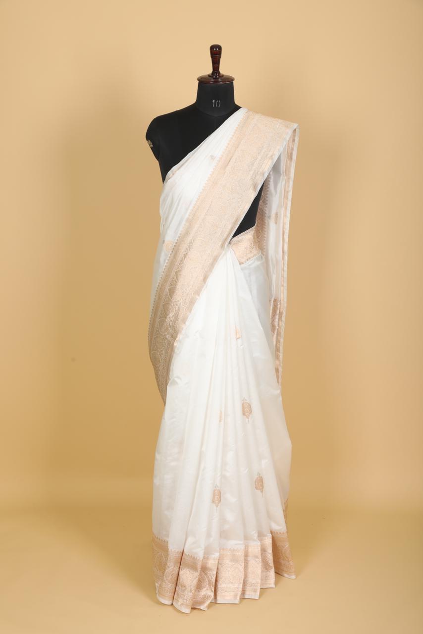 PURE KATAN SILK SAREE- WHITE