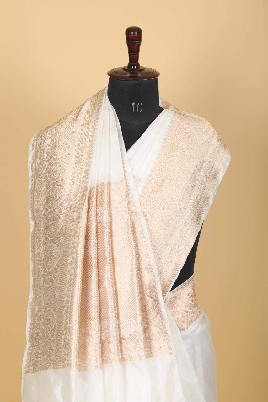 PURE KATAN SILK SAREE- WHITE