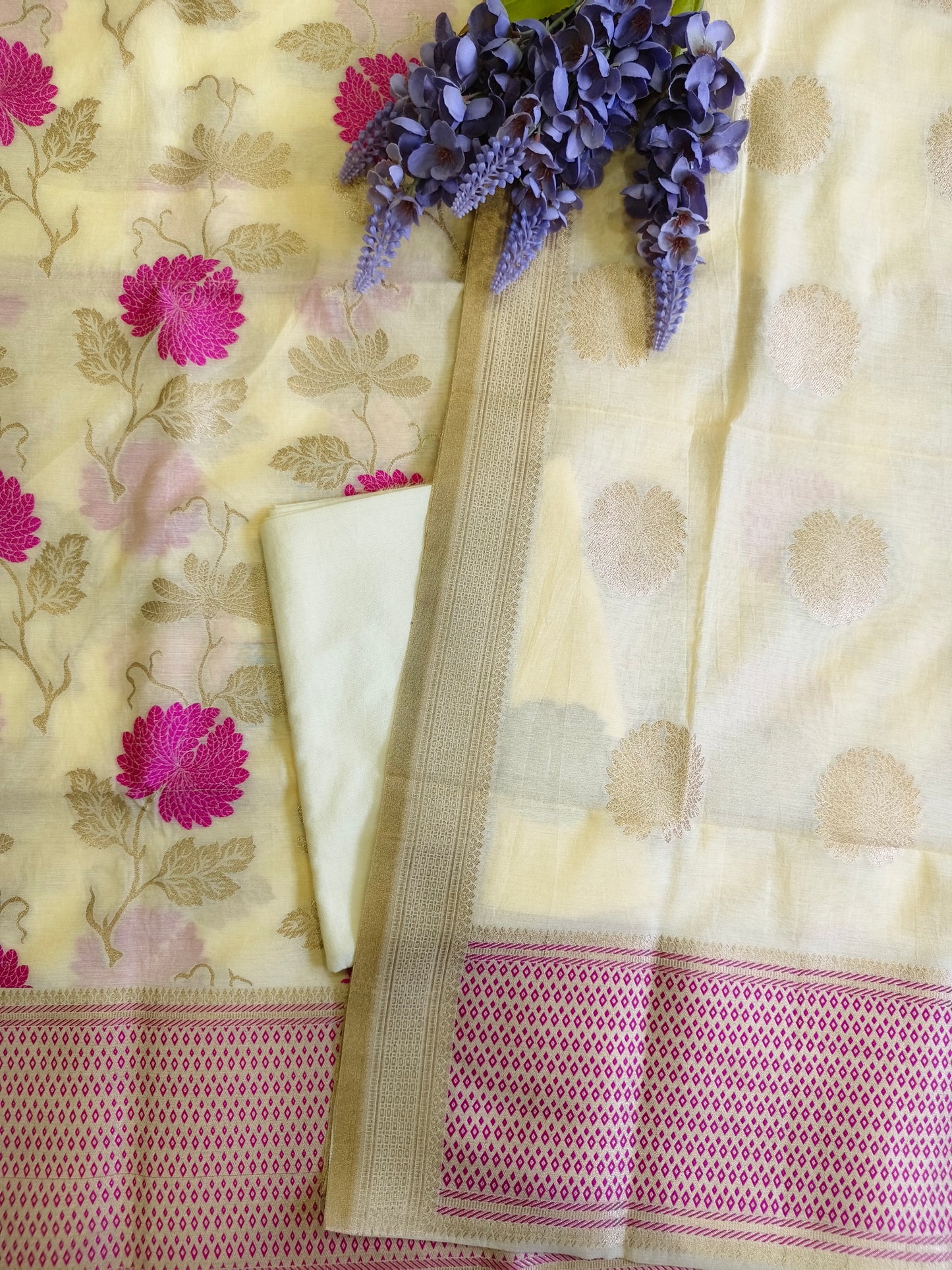 Pastel Yellow Banarasi Cotton Suit Set