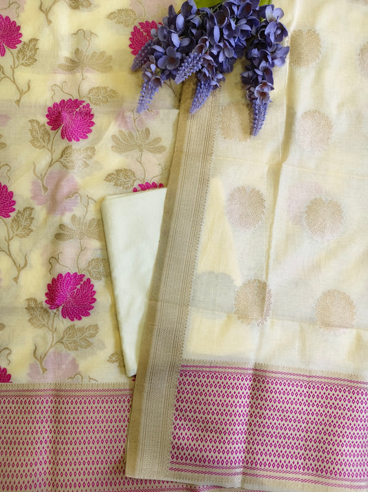 Pastel Yellow Banarasi Cotton Suit Set