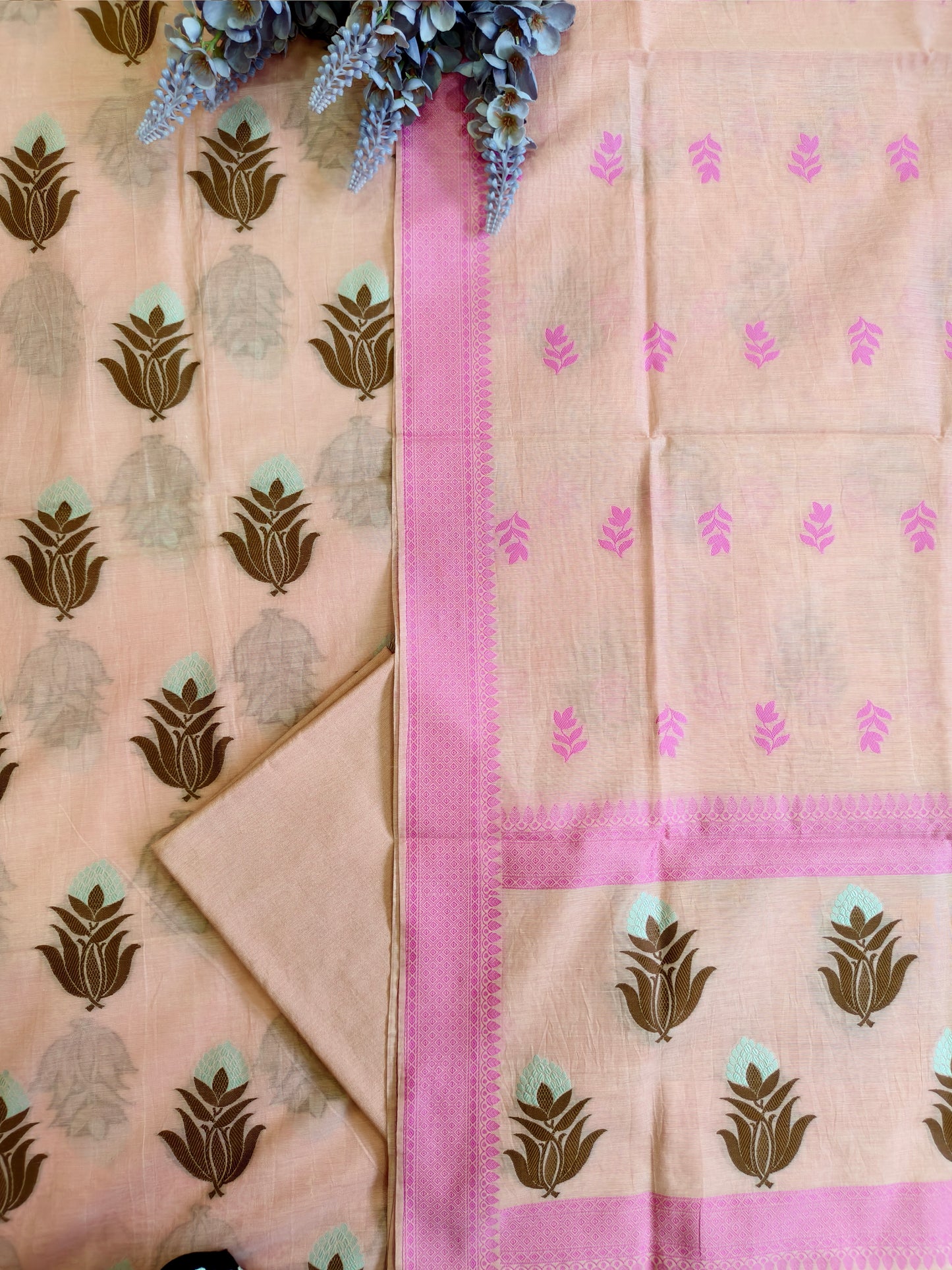 Peach Banarasi Cotton Suit Set