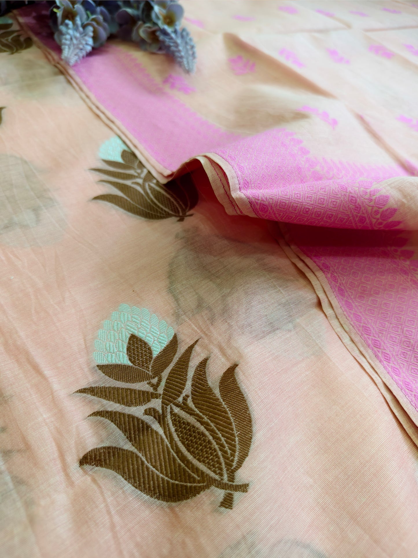 Peach Banarasi Cotton Suit Set