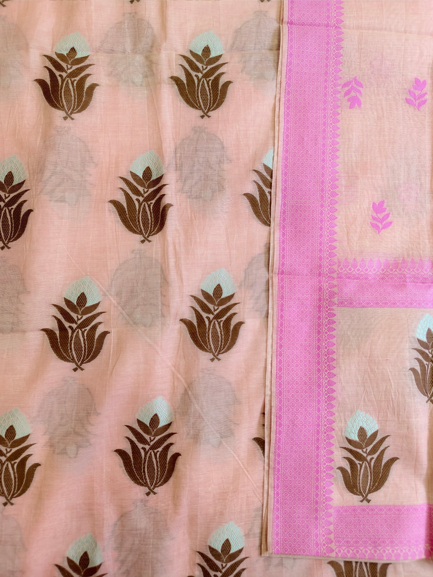 Peach Banarasi Cotton Suit Set