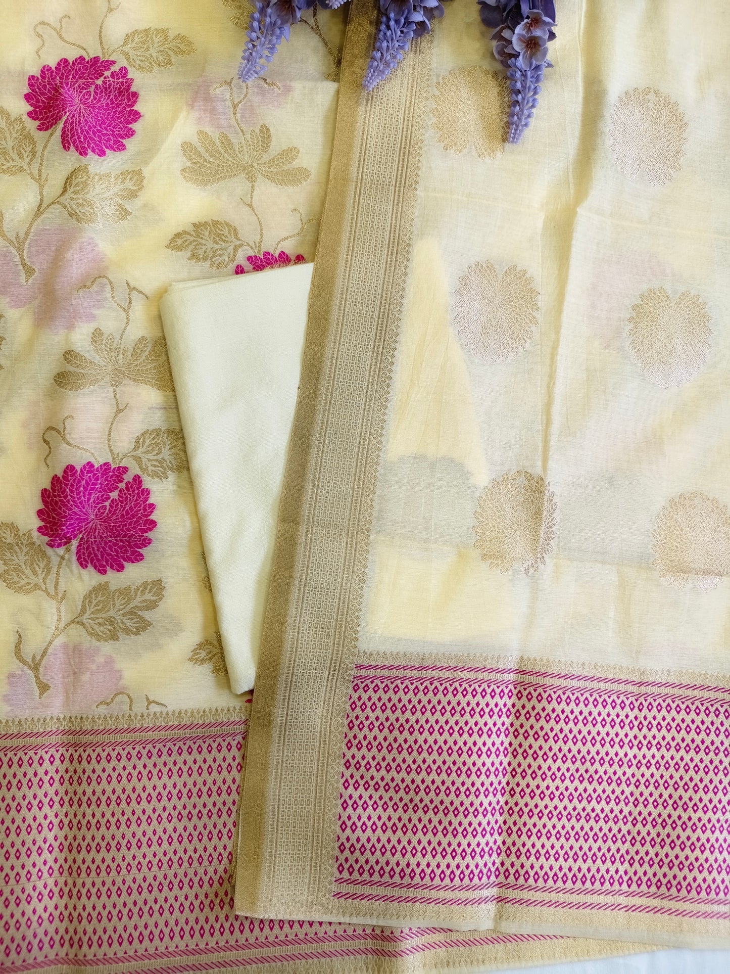 Pastel Yellow Banarasi Cotton Suit Set
