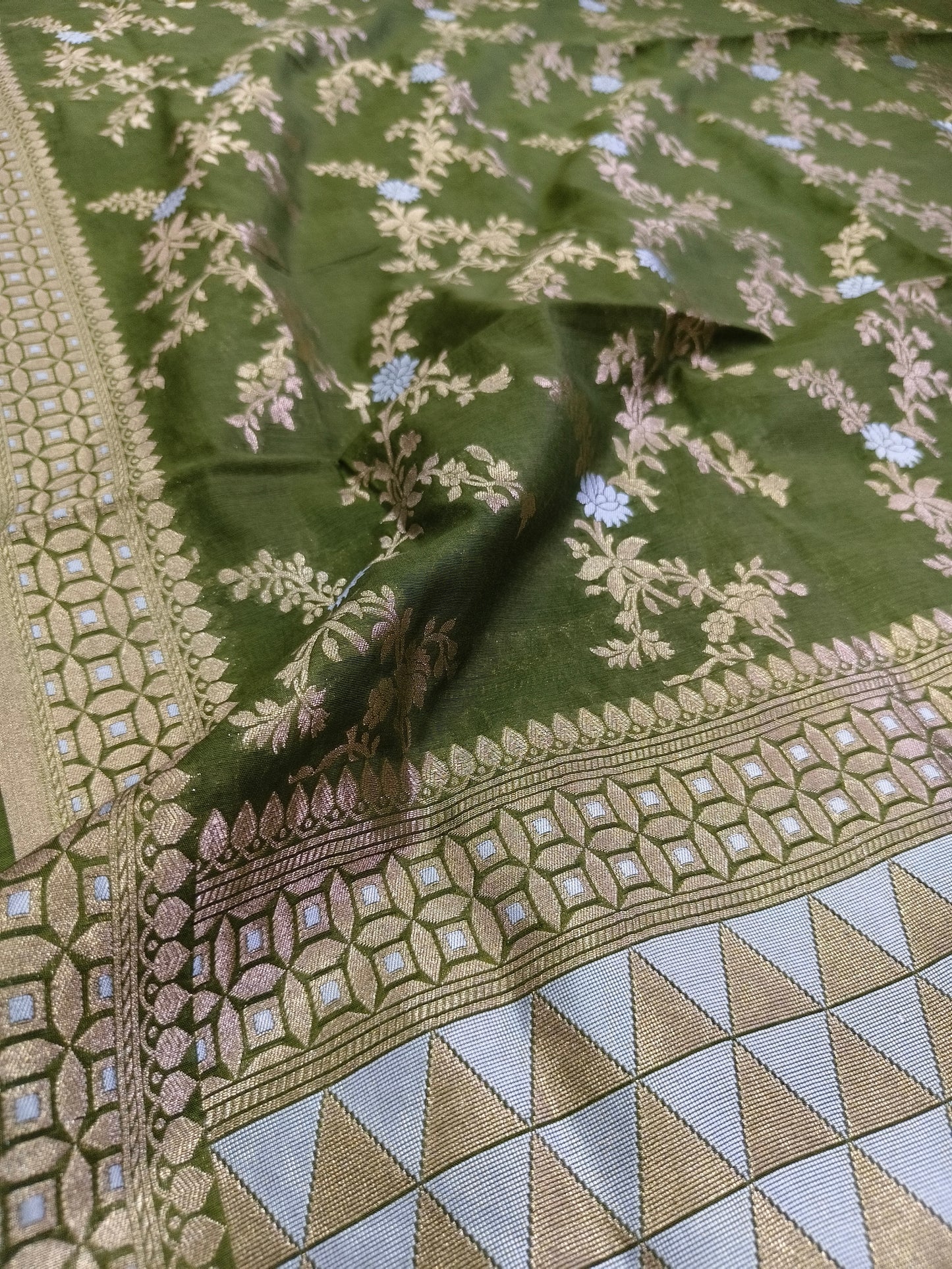 Olive Green Banarasi Cotton Suit Set